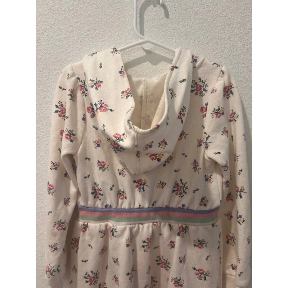 Janie and Jack Girls Floral Hooded Fleece Dress Cream Size 6 Rainbow Waistband